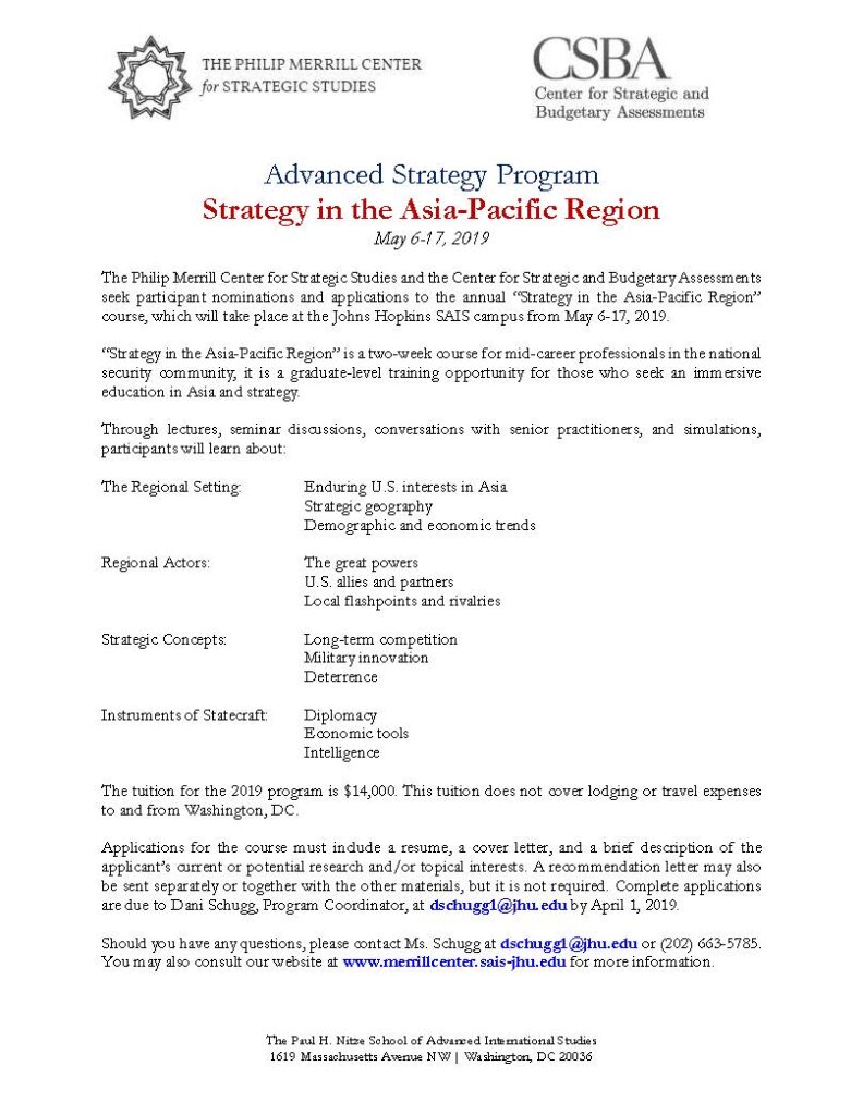 CSBA and SAIS Advanced Strategy Program: Strategy in the Asia-Pacific Region